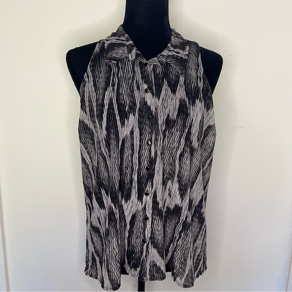 GUESS Los Angeles Sheer Abstract Print Sleeveless Blouse Large
